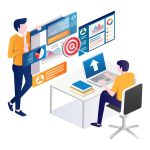 two-men-doing-online-digital-marketing-sales-analysis-free-vector